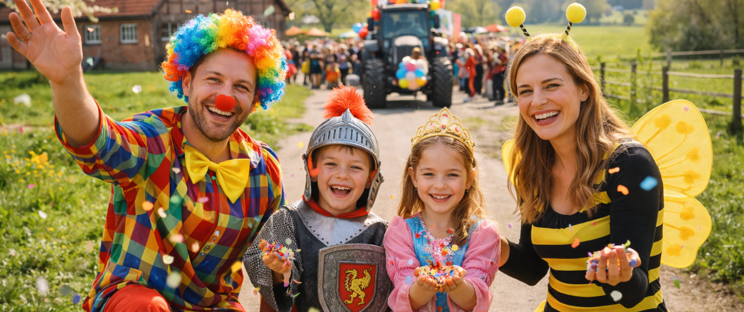 Karneval rund um Hopsten Familie im Karnevalskostüm beim Umzug nahe Hopsten im Tecklenburger Land